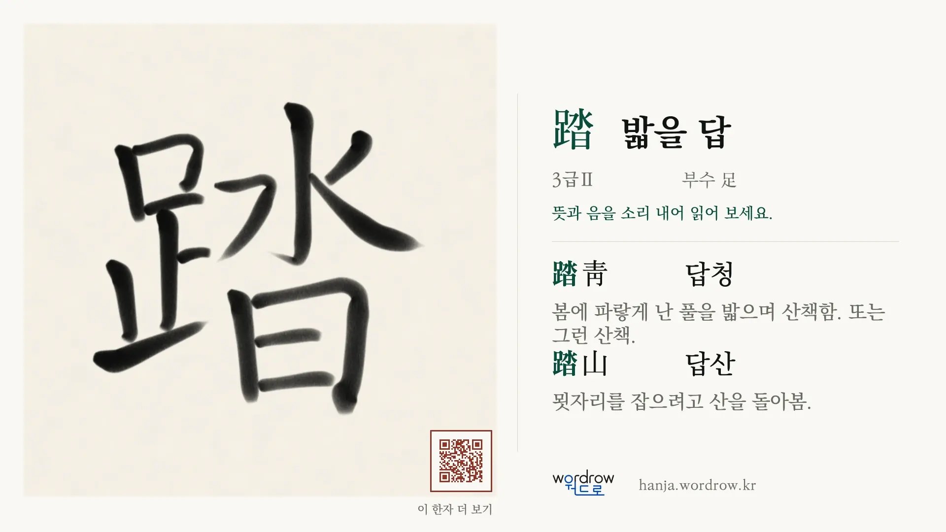 踏 밟을 답 붓글씨 영상 미리보기