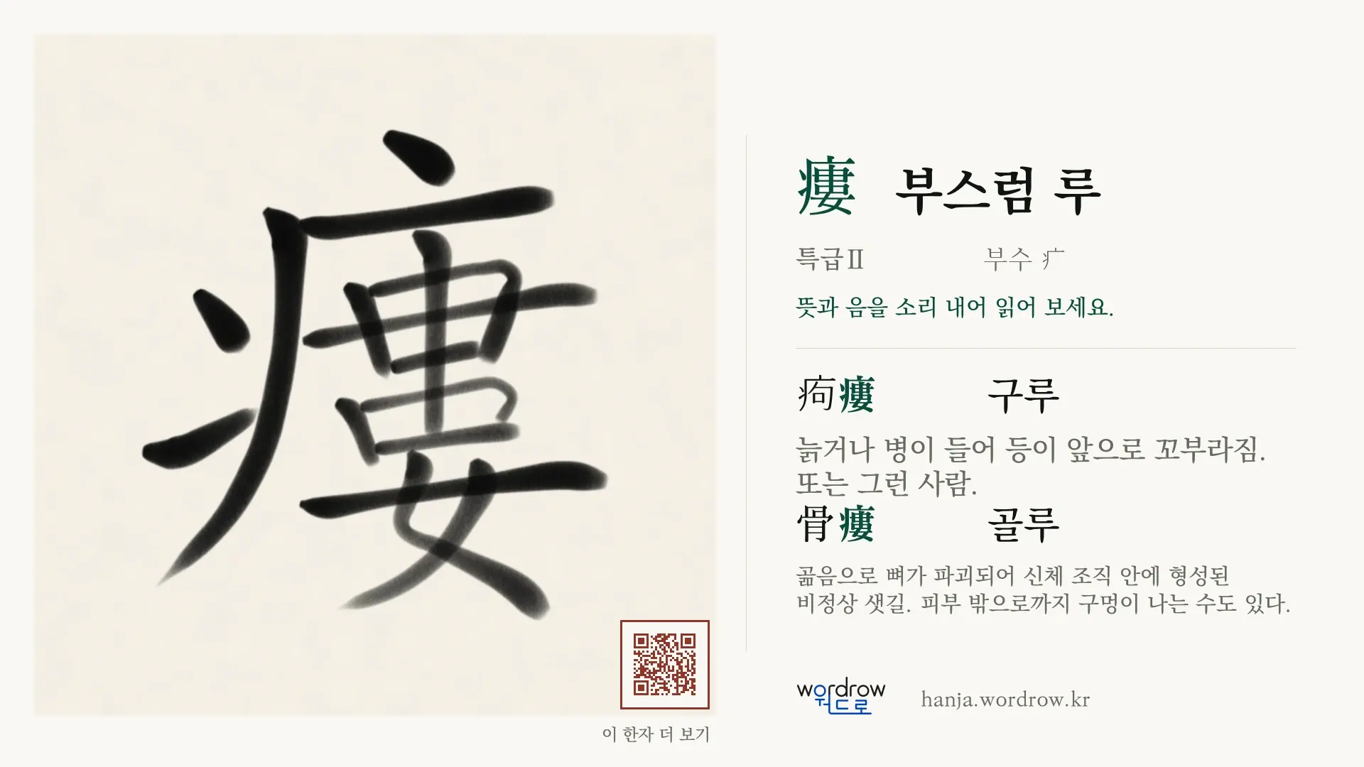 瘻 부스럼 루 붓글씨 영상 미리보기