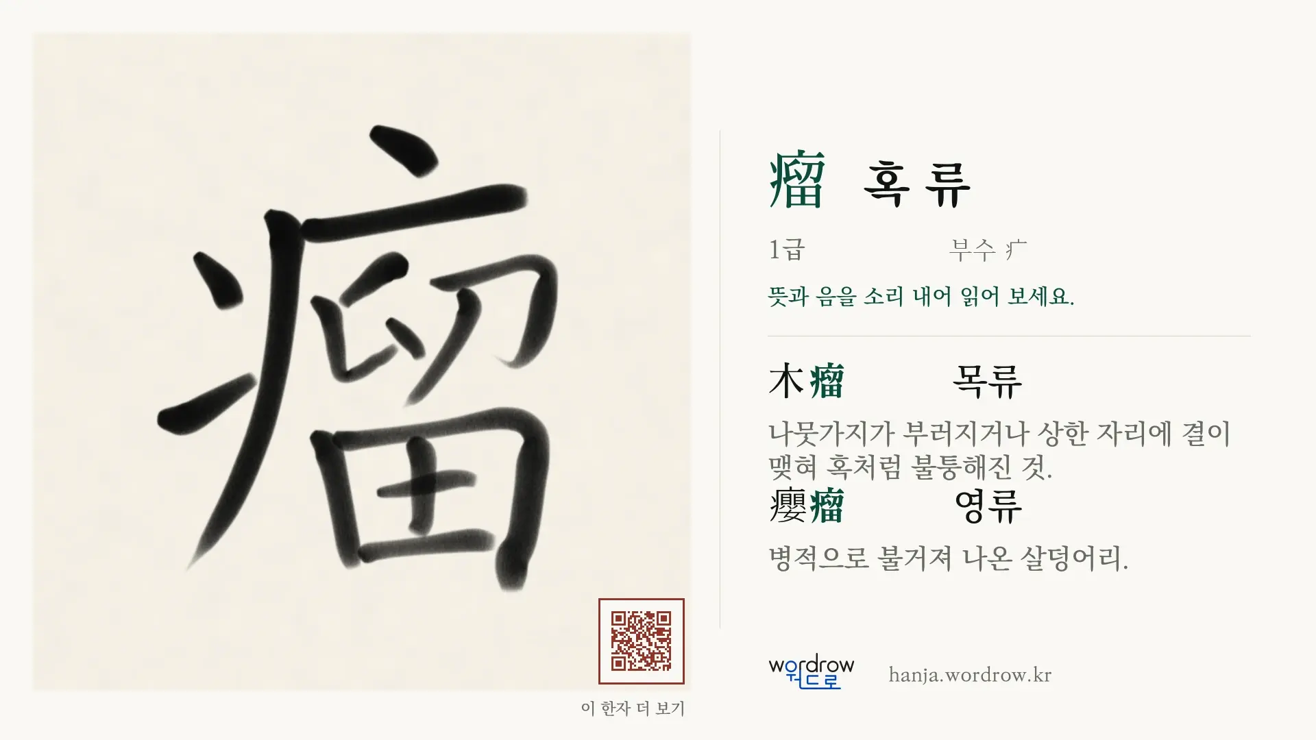 瘤 혹 류 붓글씨 영상 미리보기