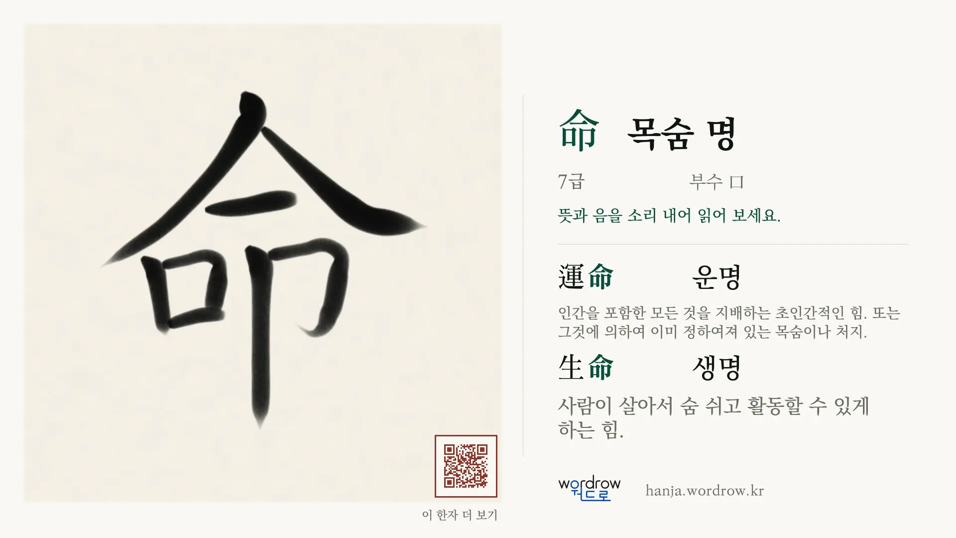 命 목숨 명 붓글씨 영상 미리보기