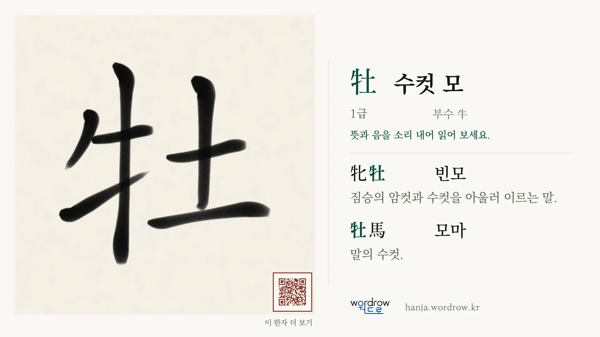 牡 수컷 모 붓글씨 영상 미리보기