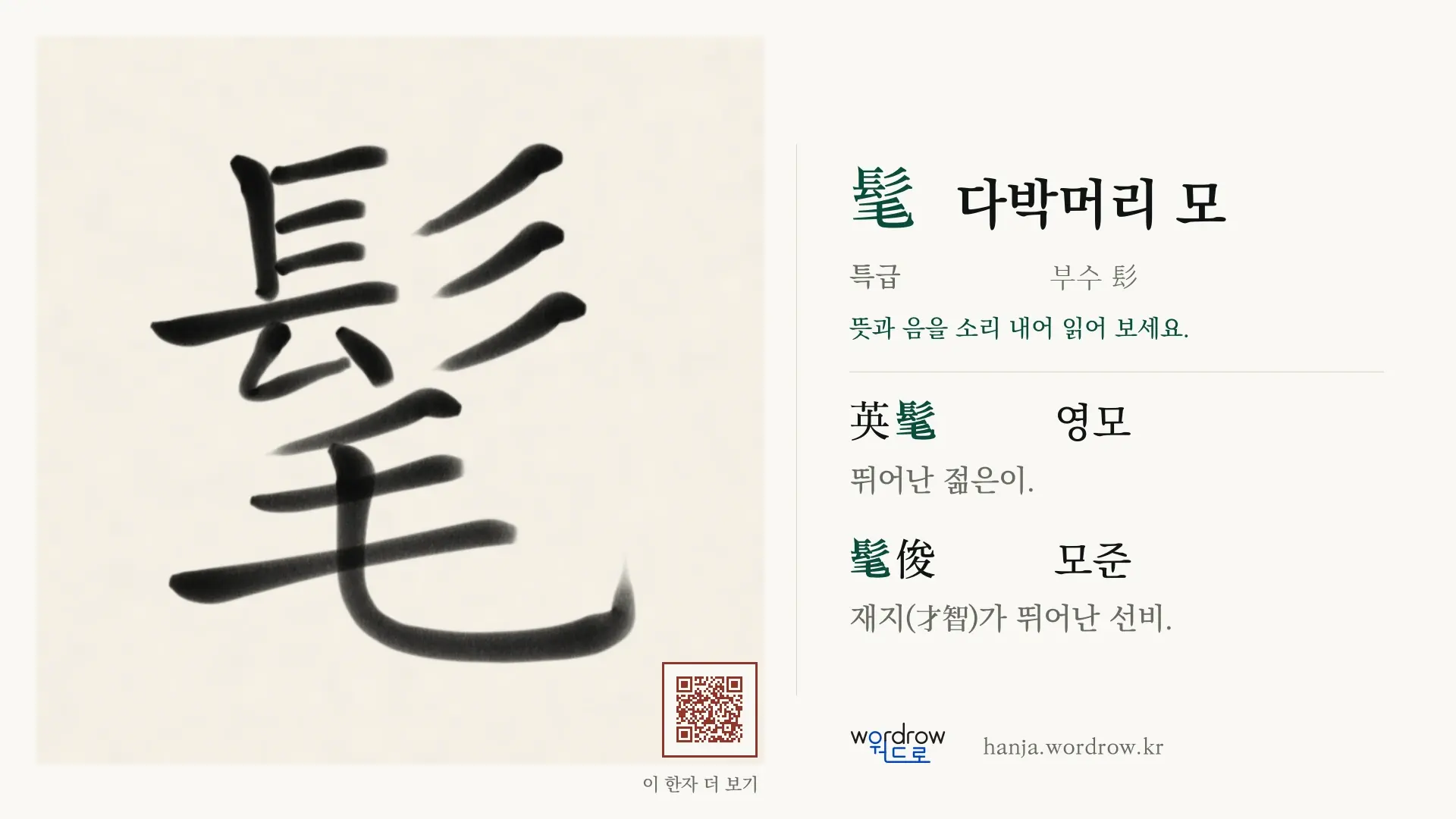 髦 다박머리 모 붓글씨 영상 미리보기