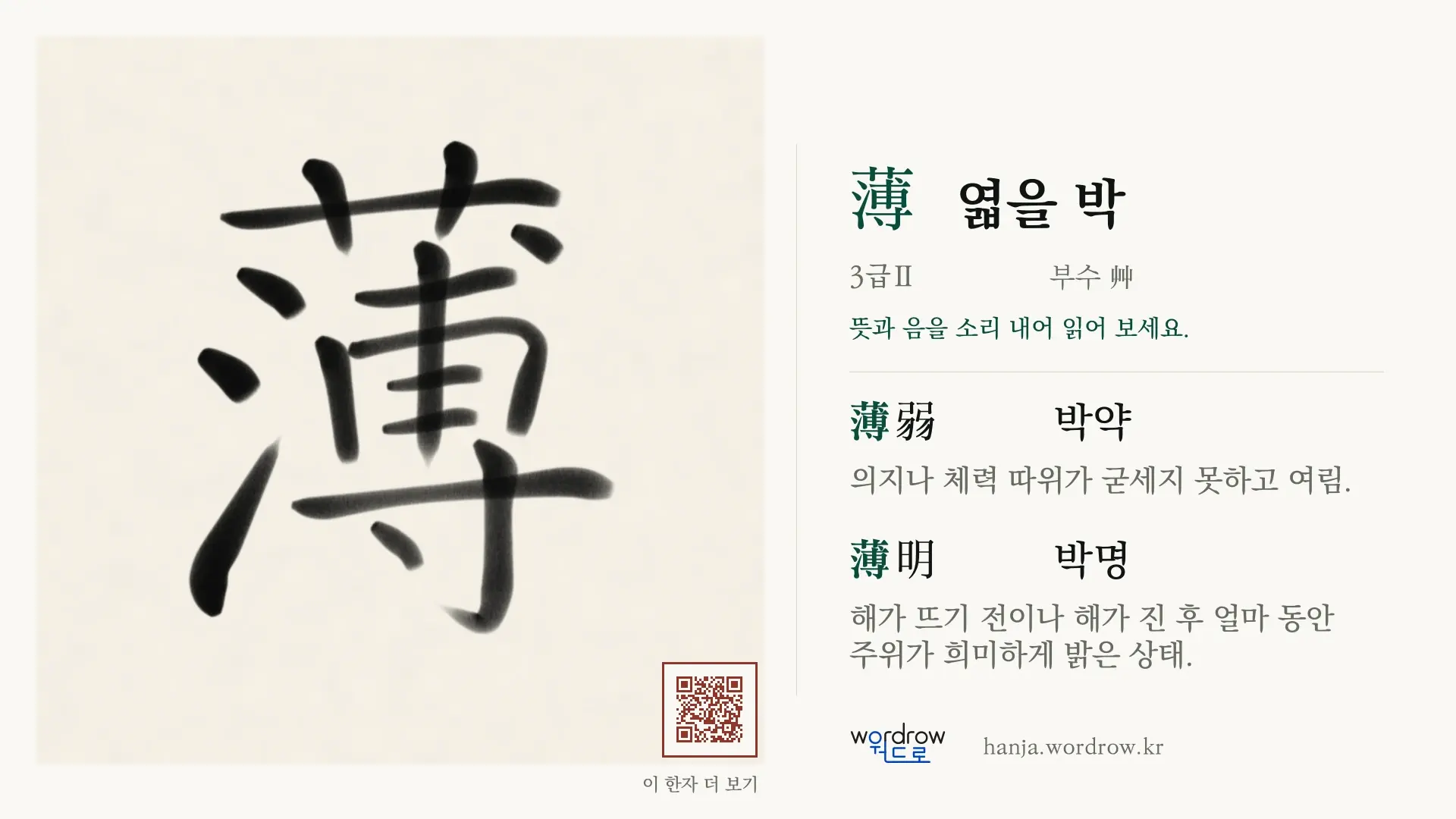 薄 엷을 박 붓글씨 영상 미리보기