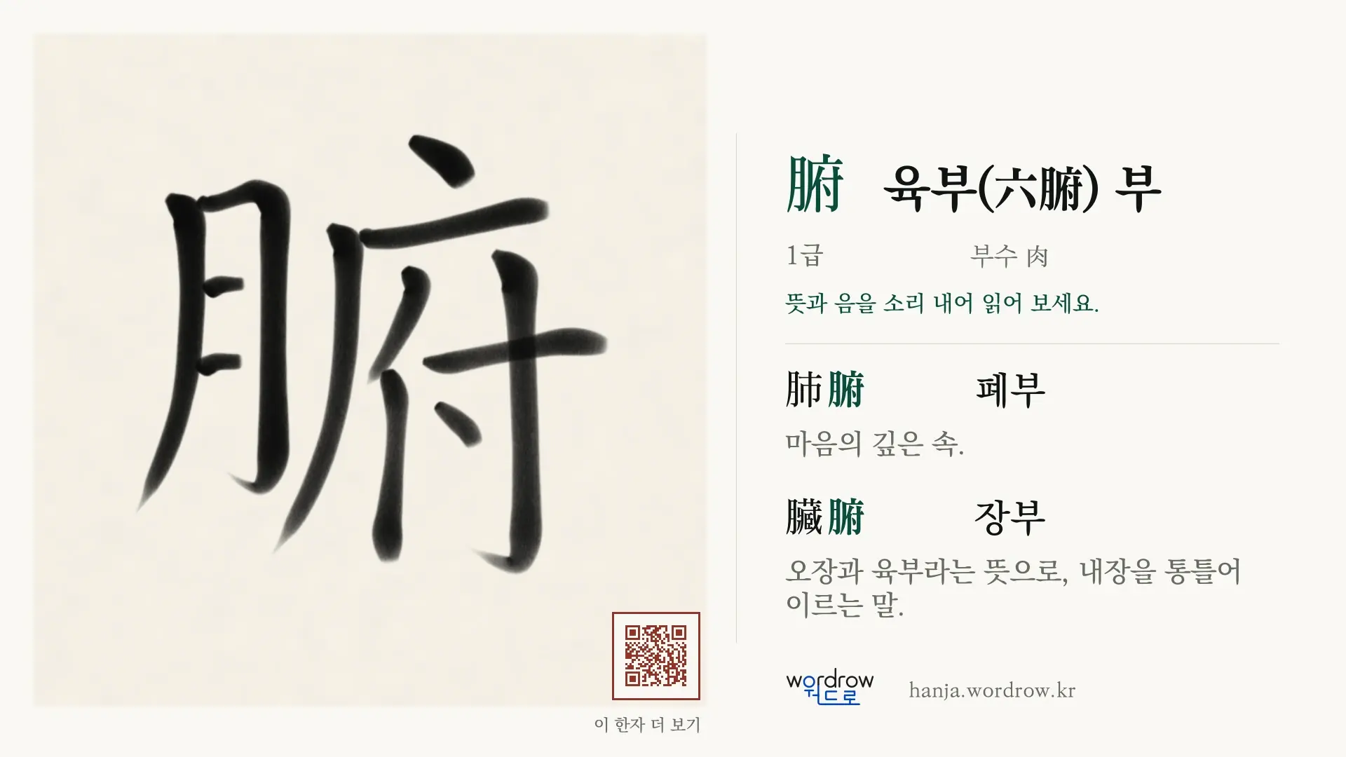 腑 육부(六腑) 부 붓글씨 영상 미리보기