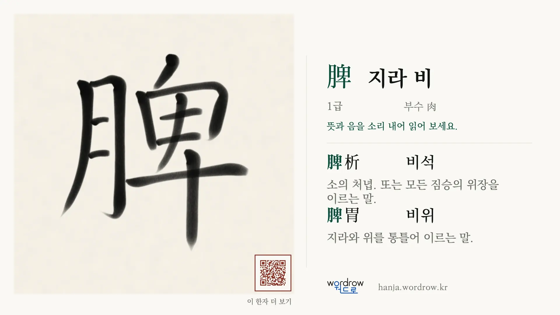 脾 지라 비 붓글씨 영상 미리보기