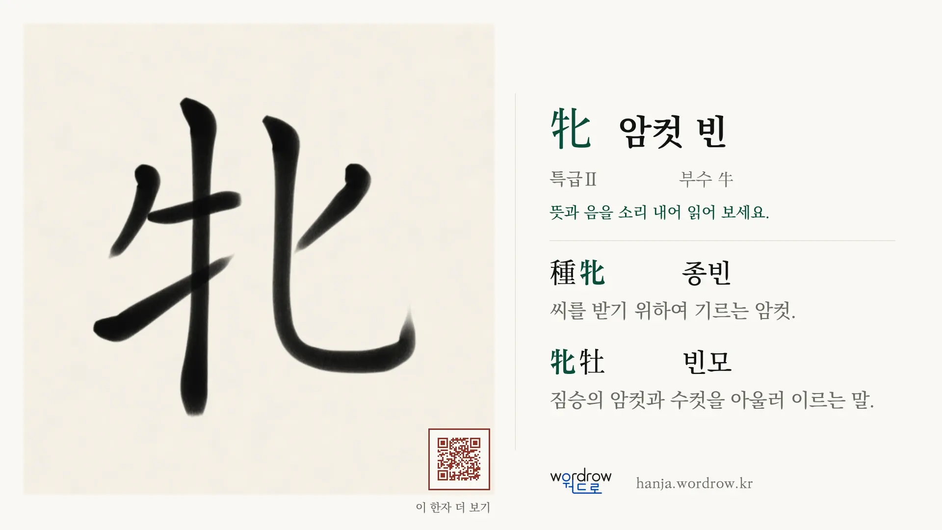 牝 암컷 빈 붓글씨 영상 미리보기