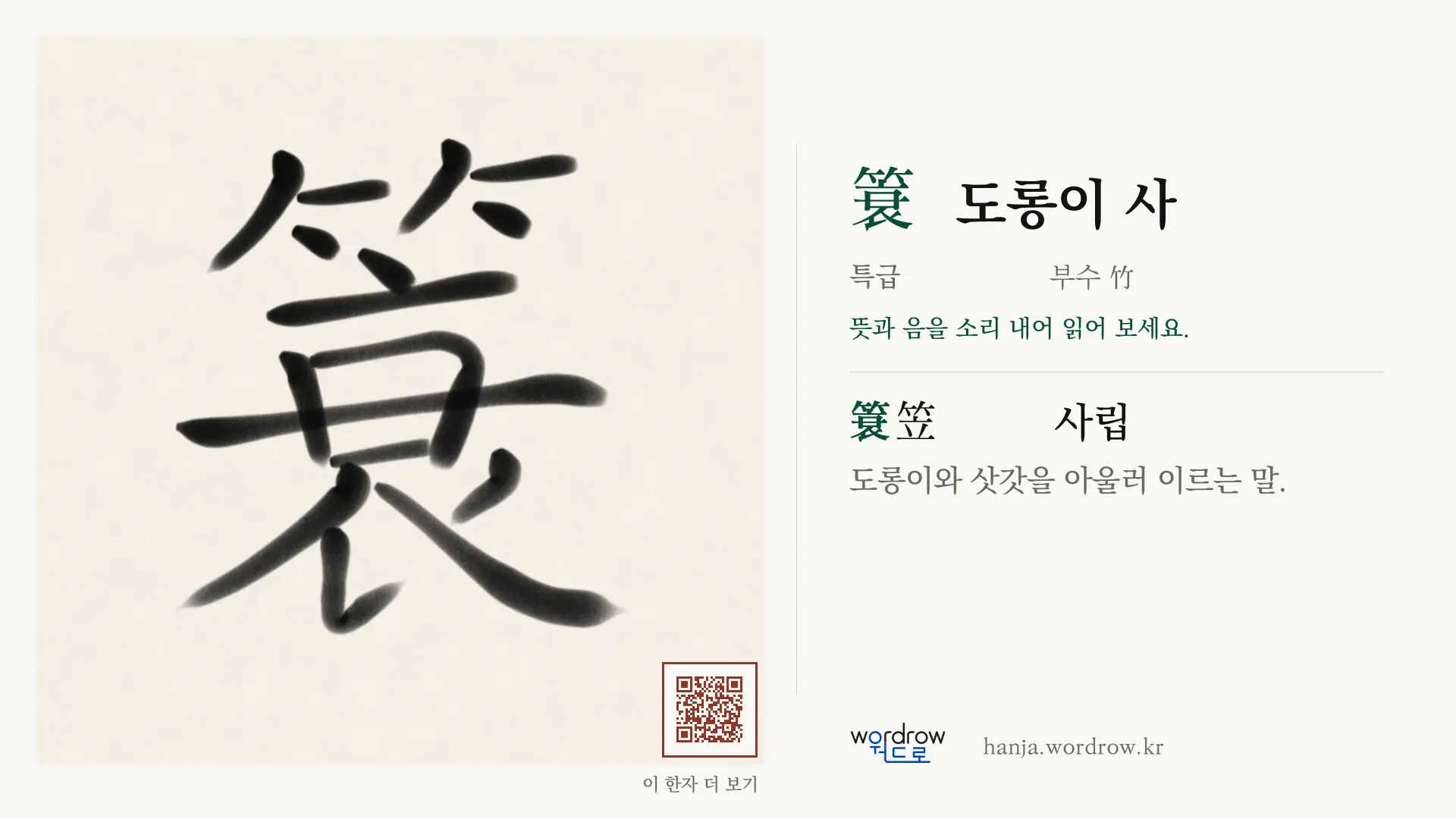 簑 도롱이 사 붓글씨 영상 미리보기