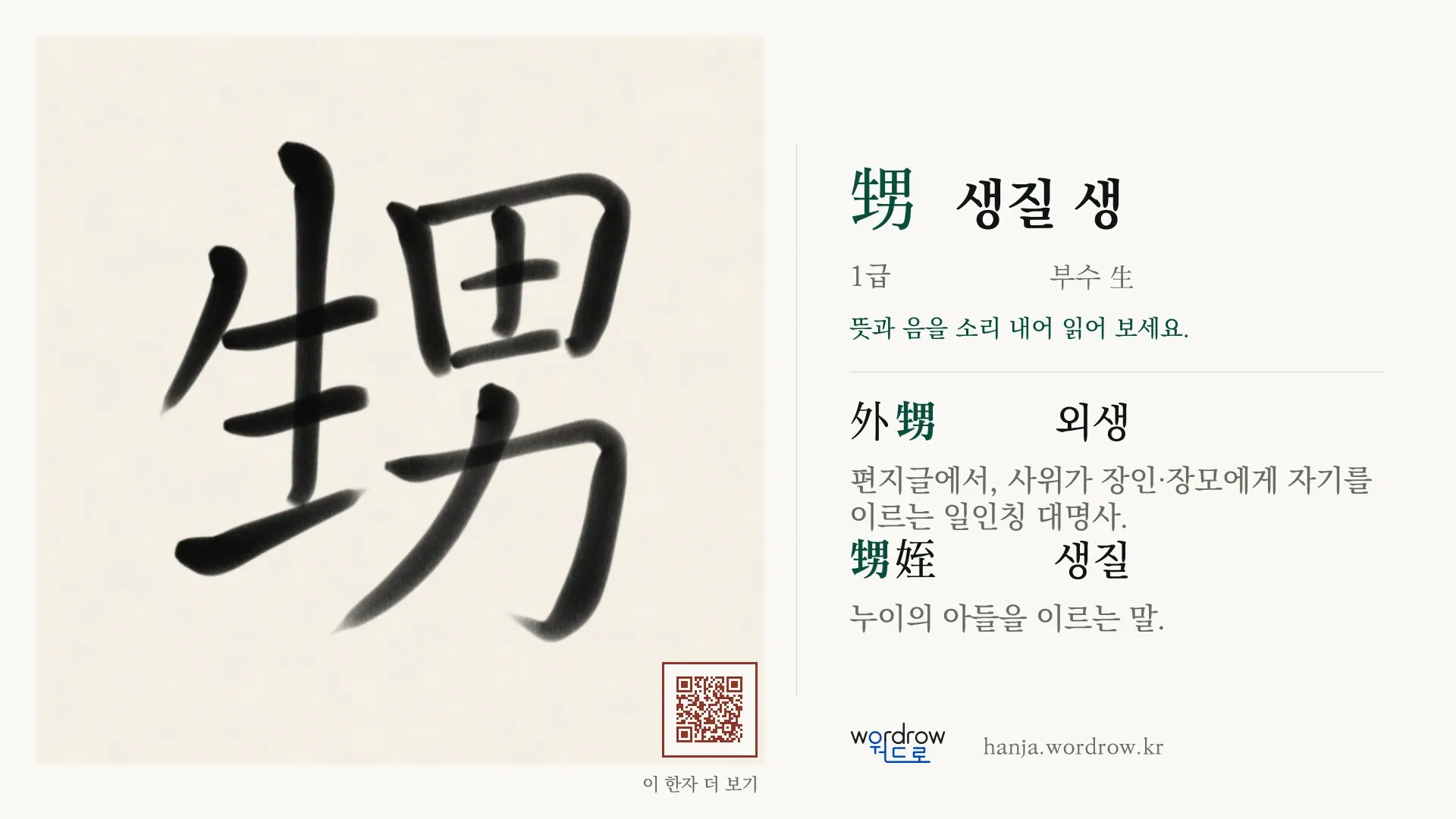 甥 생질 생 붓글씨 영상 미리보기