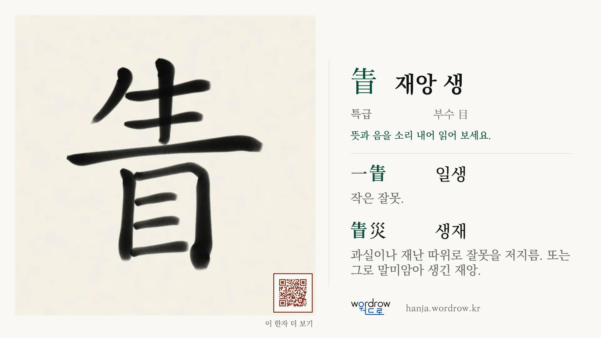 眚 재앙 생 붓글씨 영상 미리보기