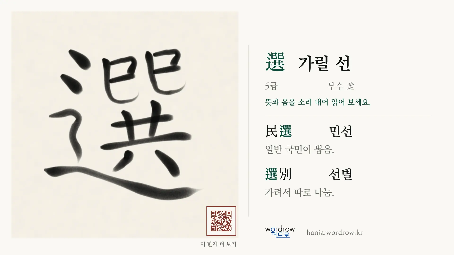 選 가릴 선 붓글씨 영상 미리보기