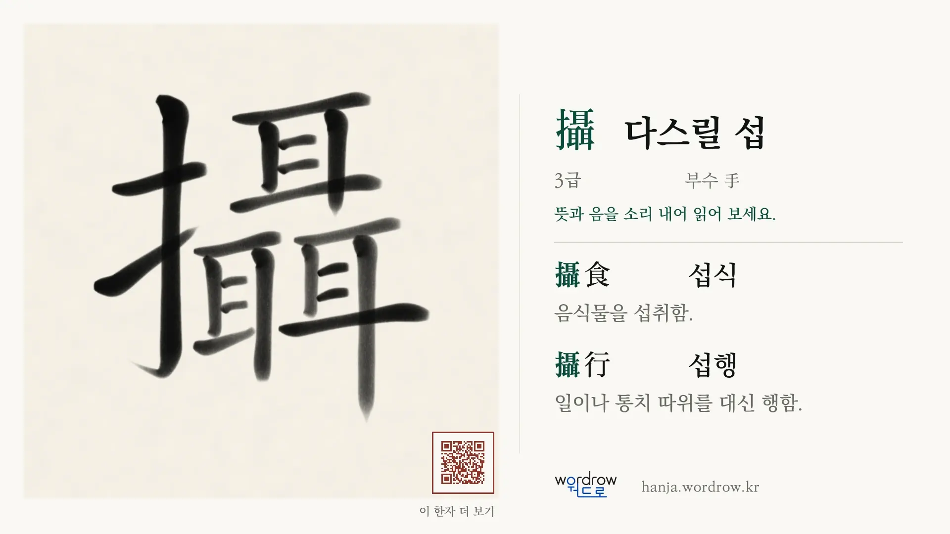 攝 다스릴 섭 붓글씨 영상 미리보기