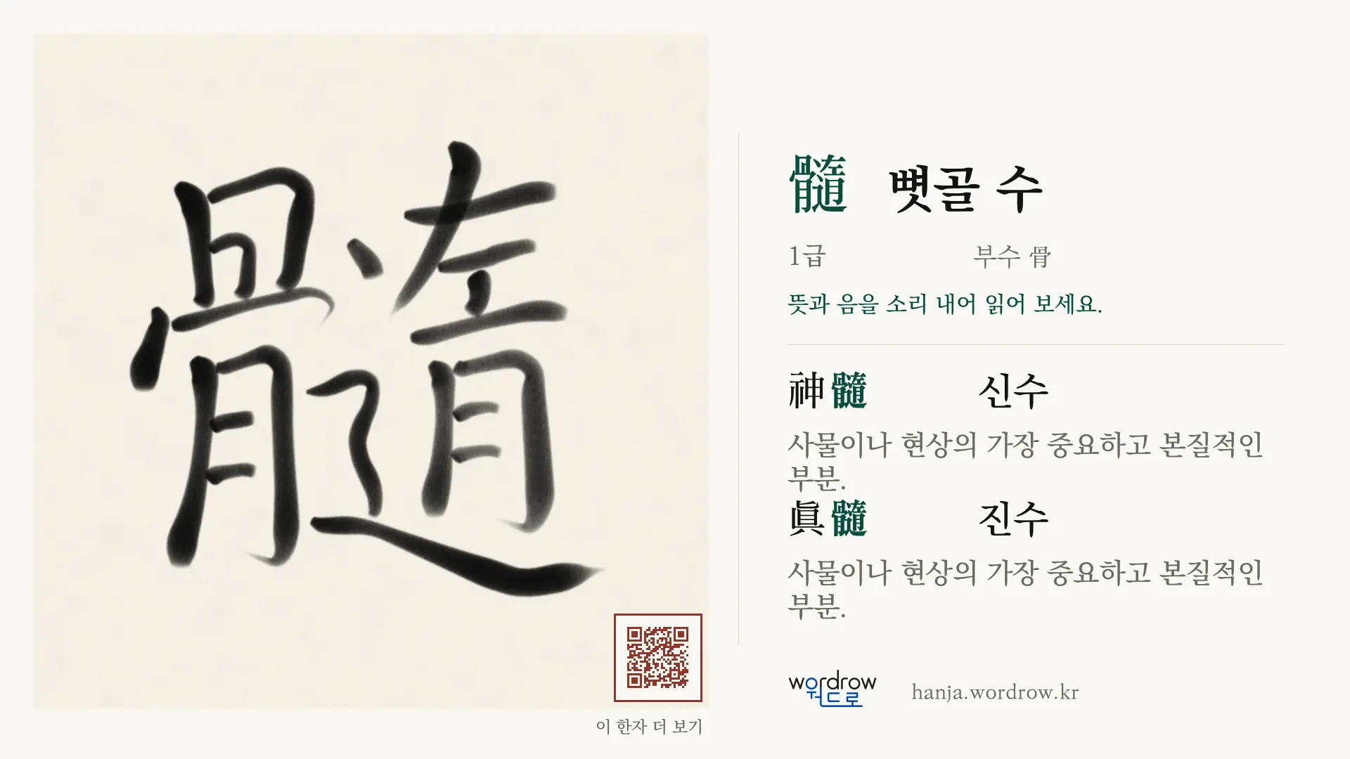髓 뼛골 수 붓글씨 영상 미리보기
