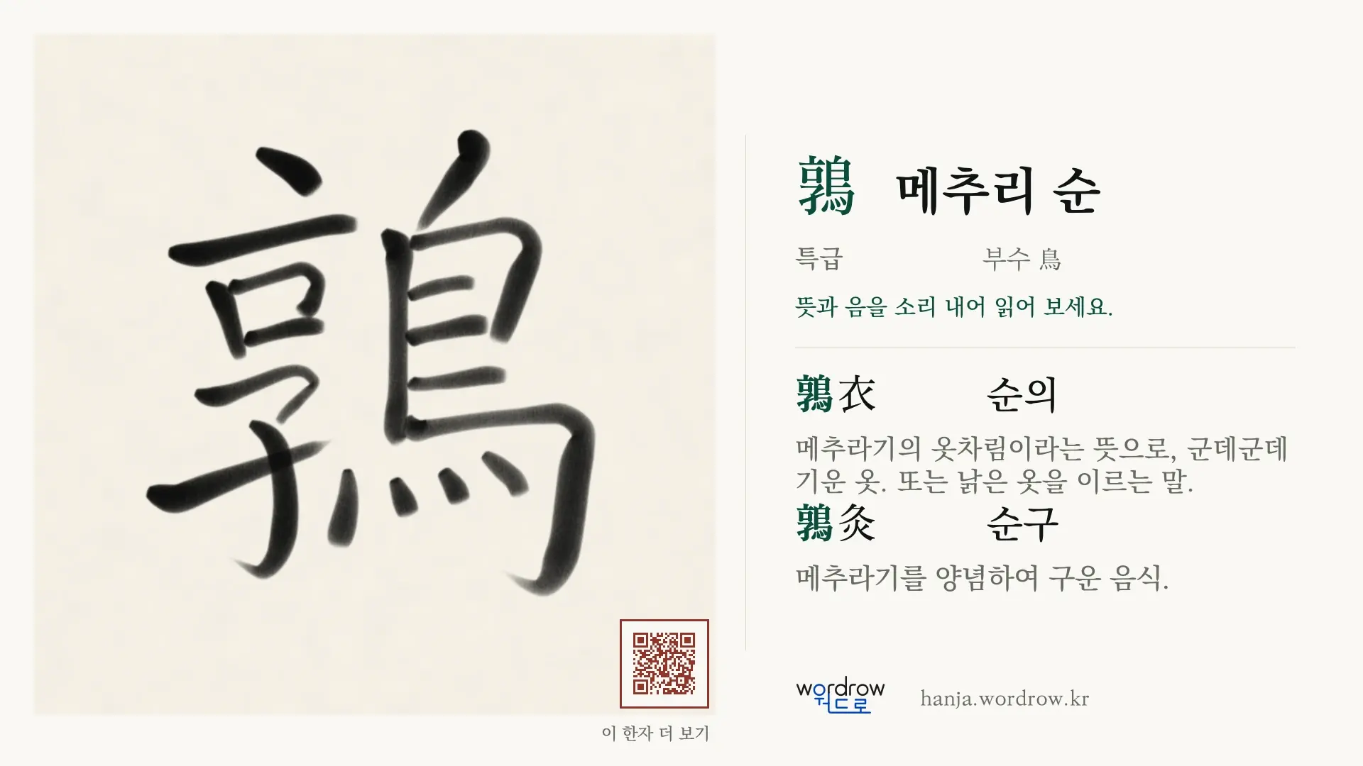 鶉 메추리 순 붓글씨 영상 미리보기