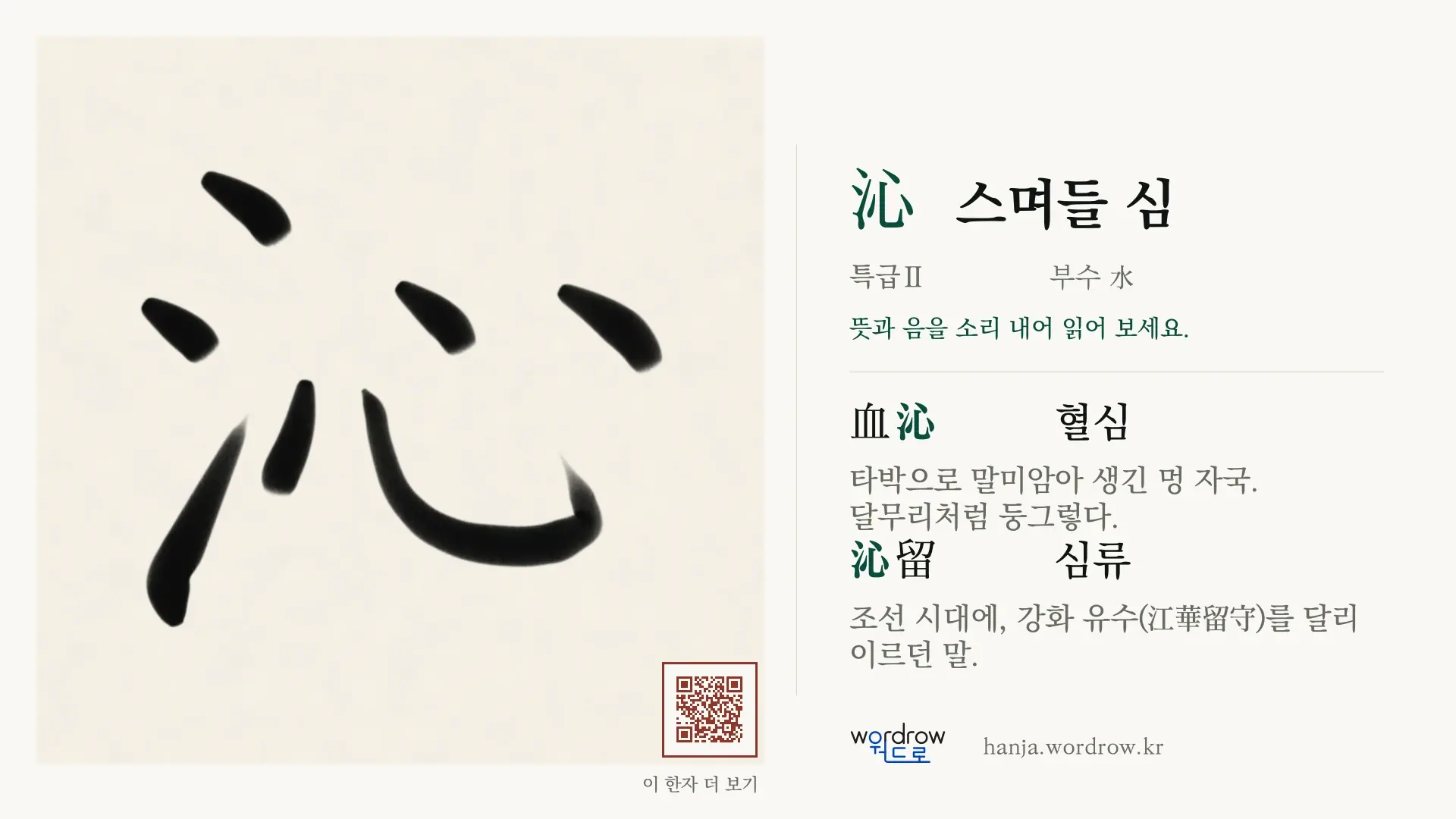 沁 스며들 심 붓글씨 영상 미리보기