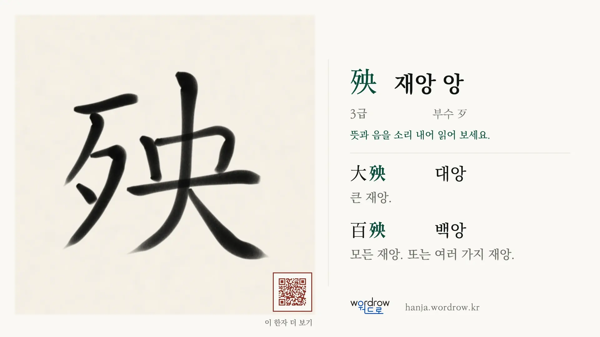 殃 재앙 앙 붓글씨 영상 미리보기