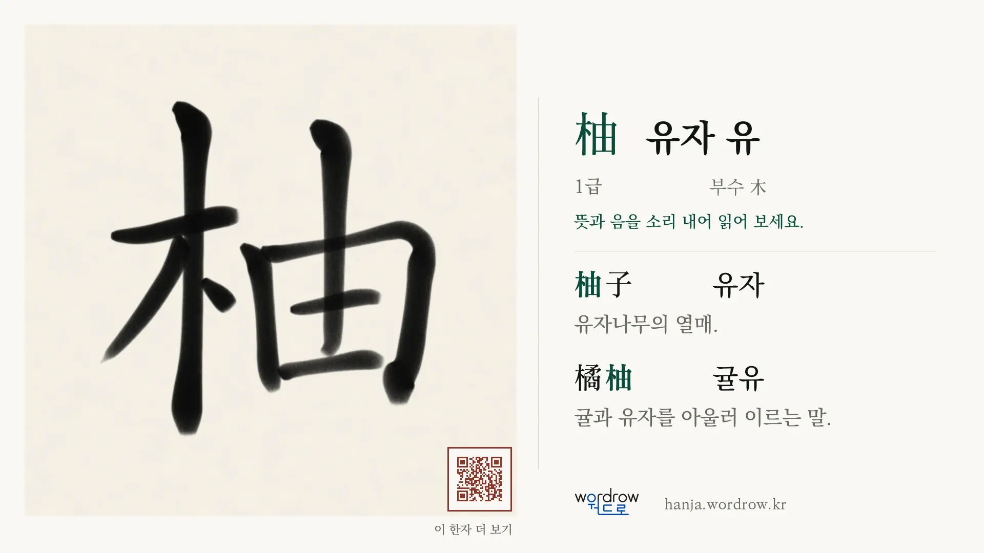 柚 유자 유 붓글씨 영상 미리보기