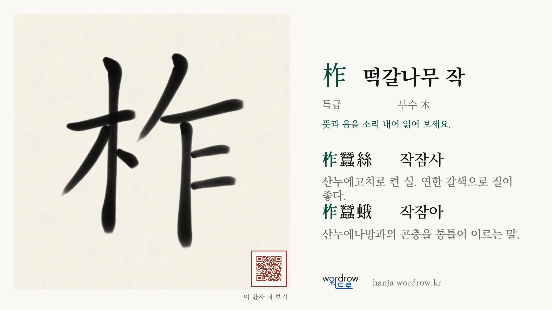 柞 떡갈나무 작 붓글씨 영상 미리보기