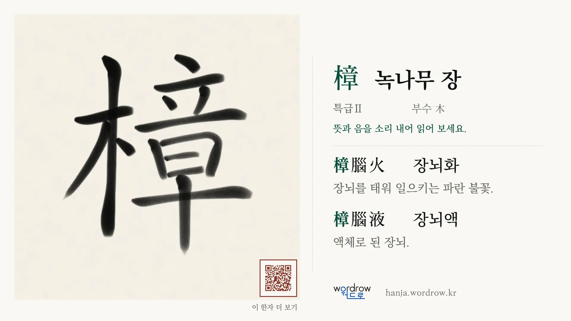 樟 녹나무 장 붓글씨 영상 미리보기