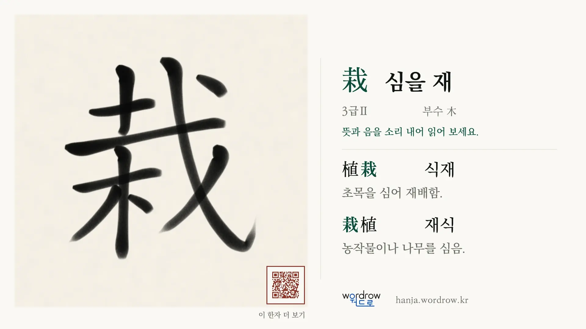 栽 심을 재 붓글씨 영상 미리보기
