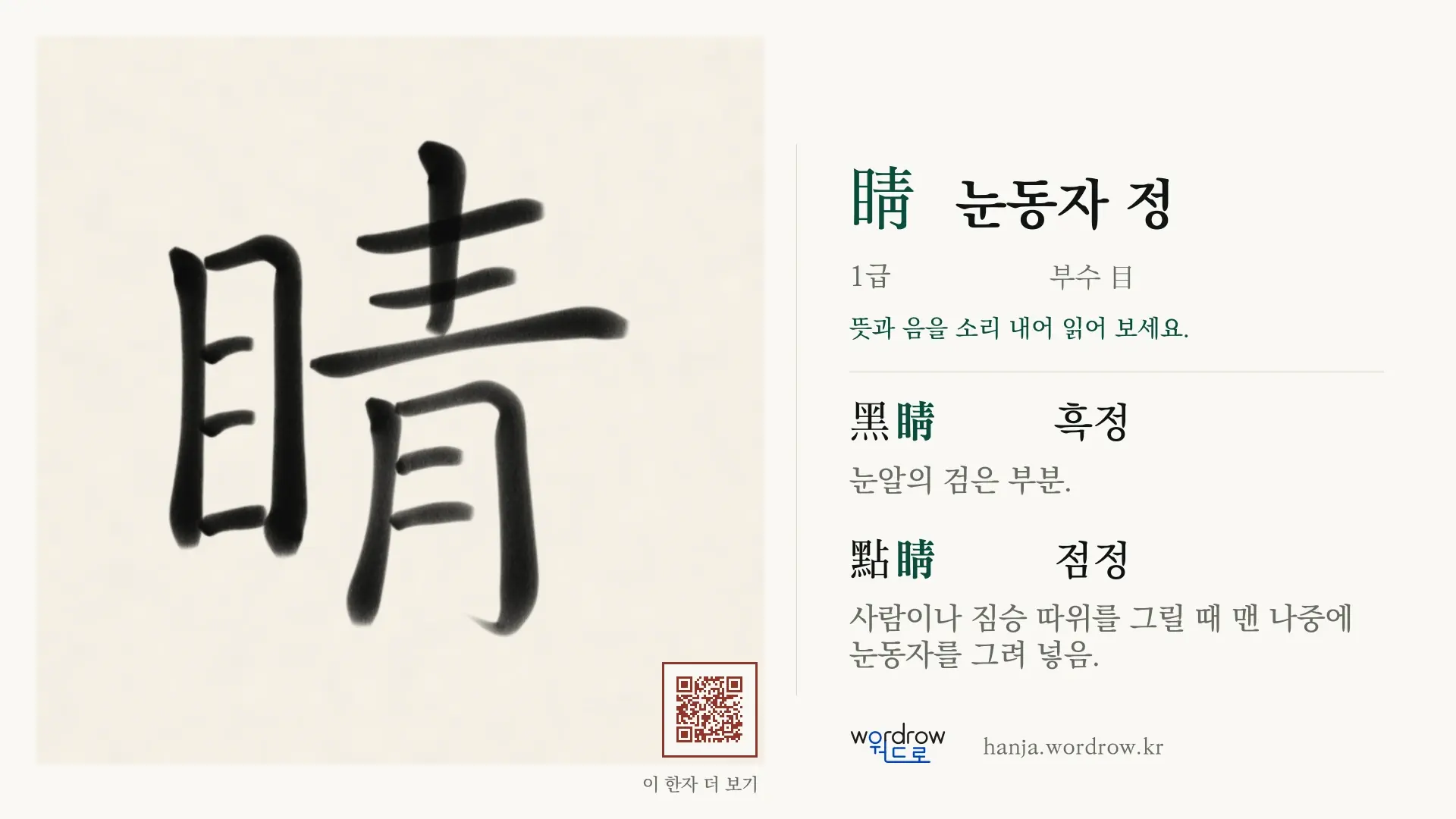 睛 눈동자 정 붓글씨 영상 미리보기