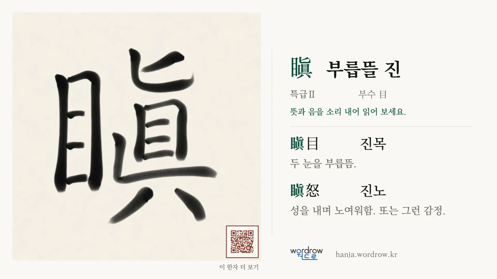 瞋 부릅뜰 진 붓글씨 영상 미리보기