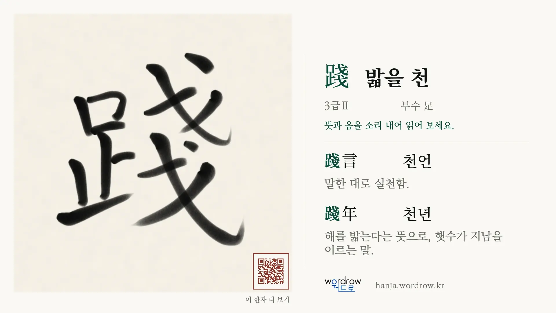 踐 밟을 천 붓글씨 영상 미리보기
