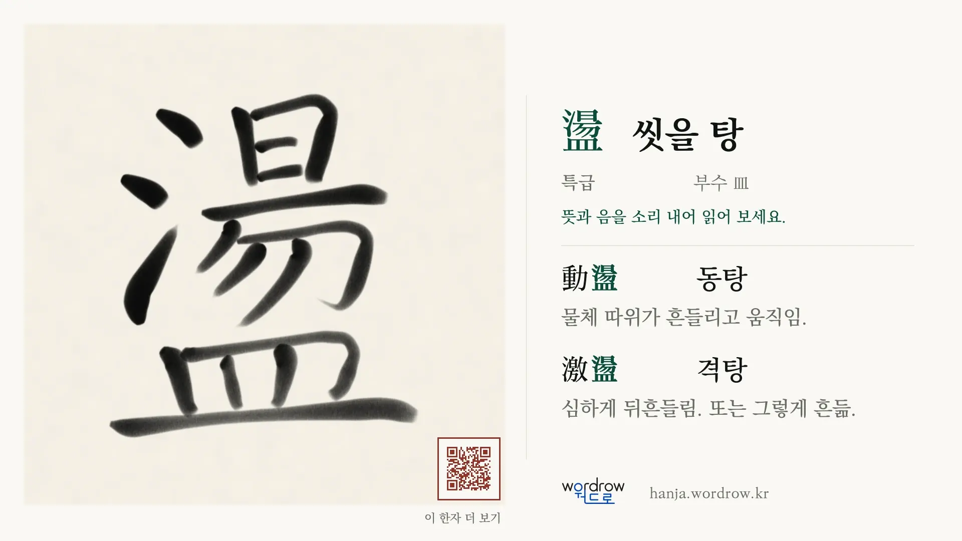盪 씻을 탕 붓글씨 영상 미리보기