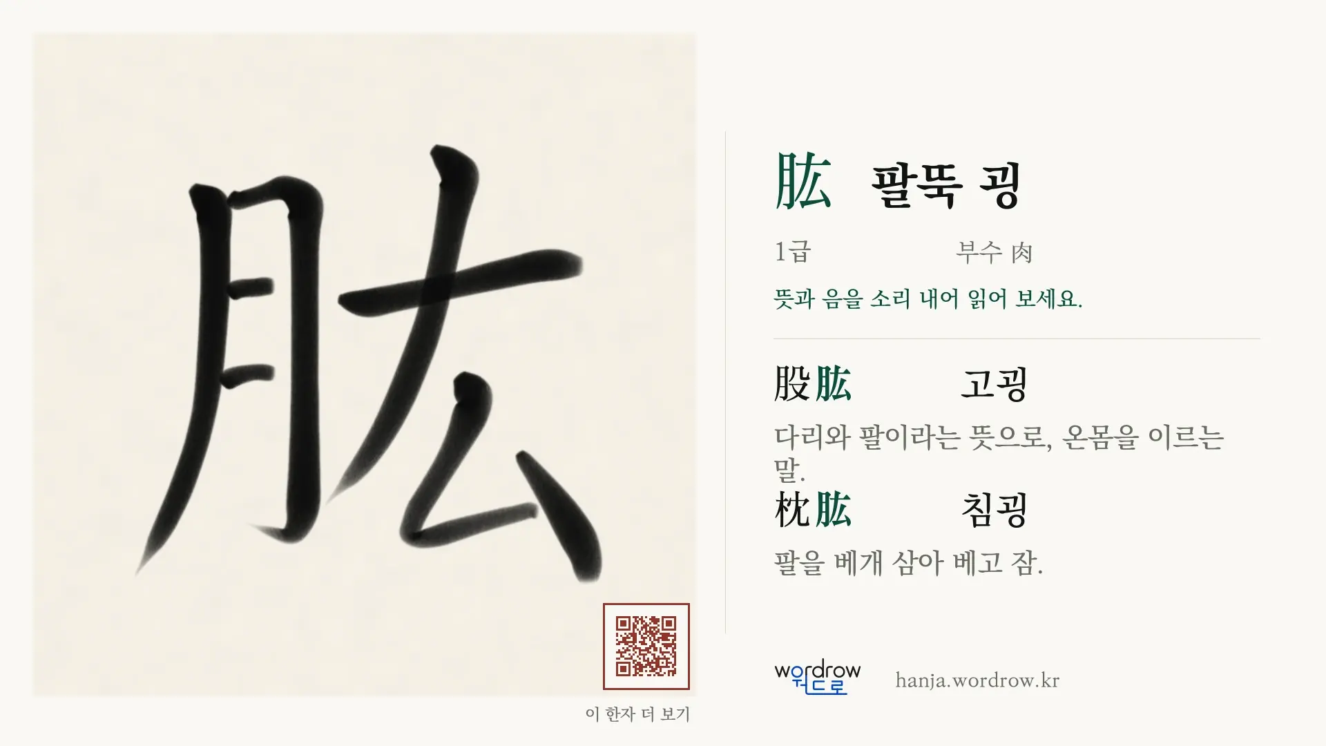 肱 팔뚝 굉 붓글씨 영상 미리보기
