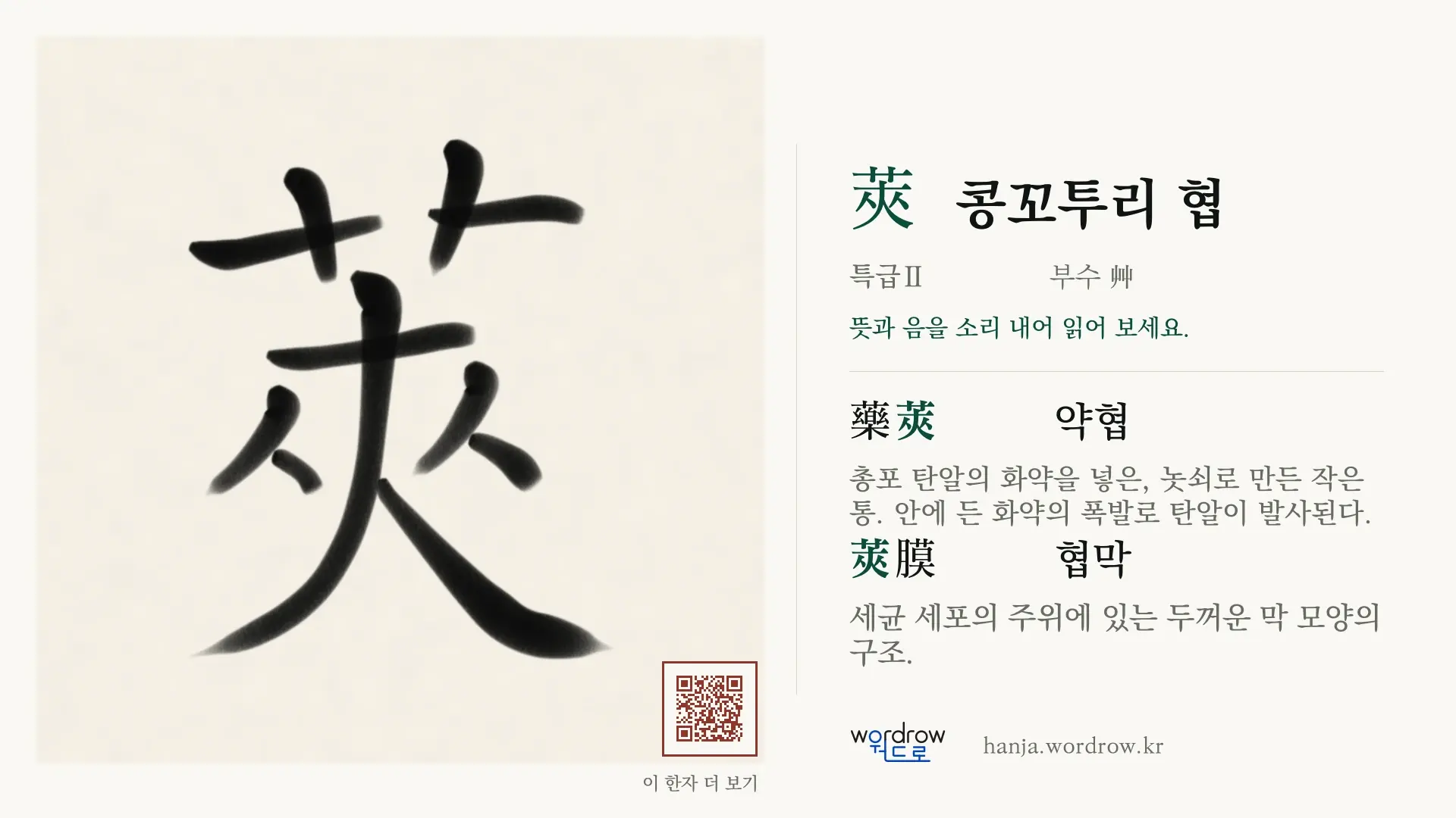 莢 콩꼬투리 협 붓글씨 영상 미리보기