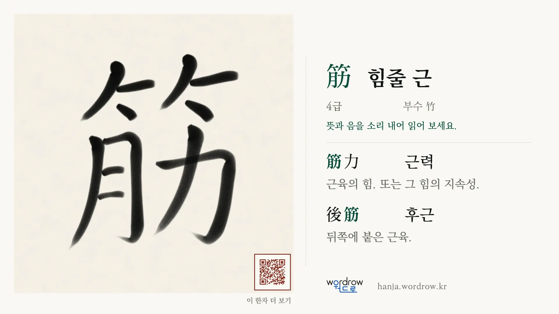 筋 힘줄 근 붓글씨 영상 미리보기