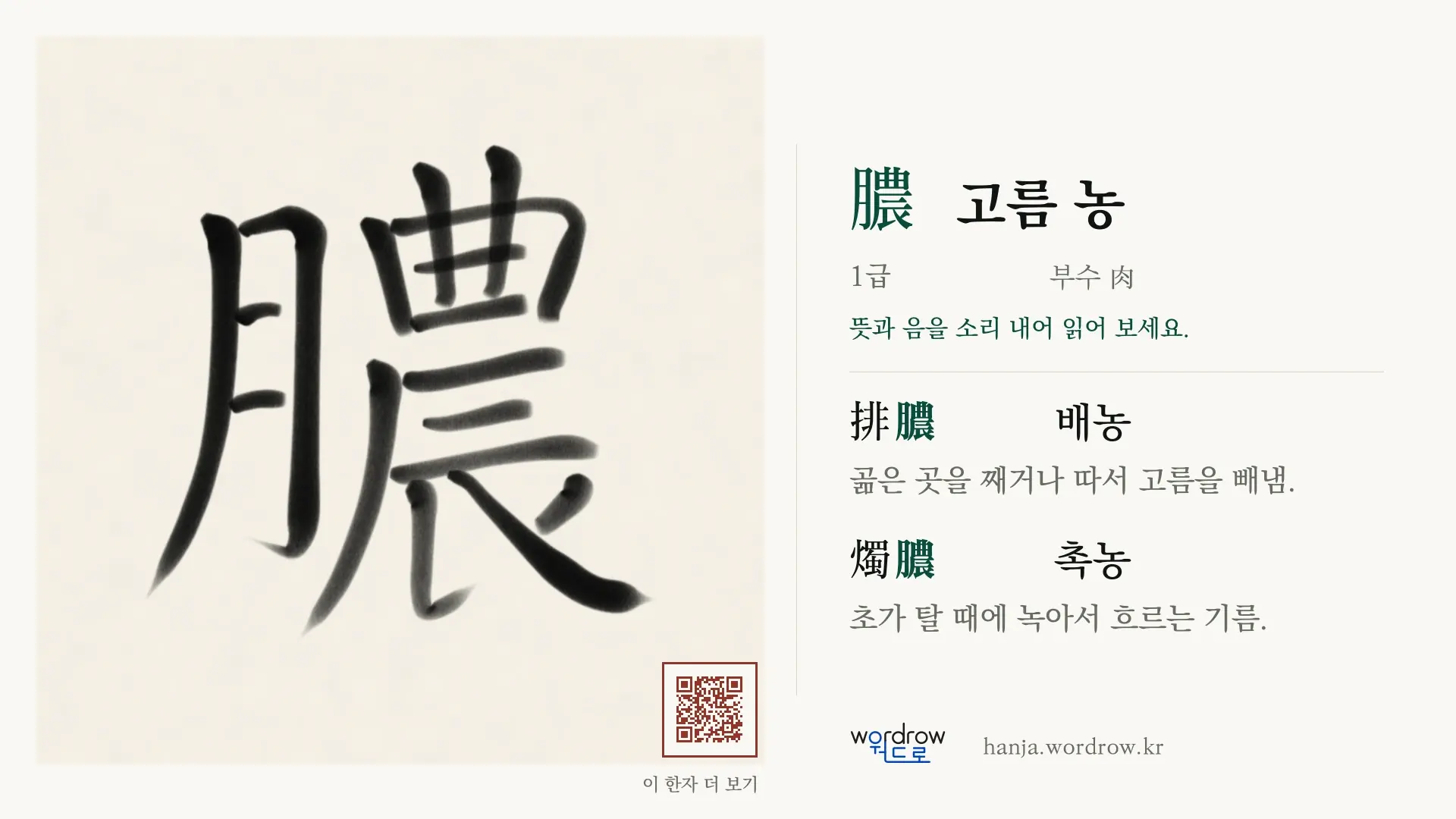 膿 고름 농 붓글씨 영상 미리보기