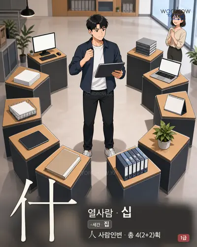 什 (열사람 십) - 1급 한자 일러스트 카드
