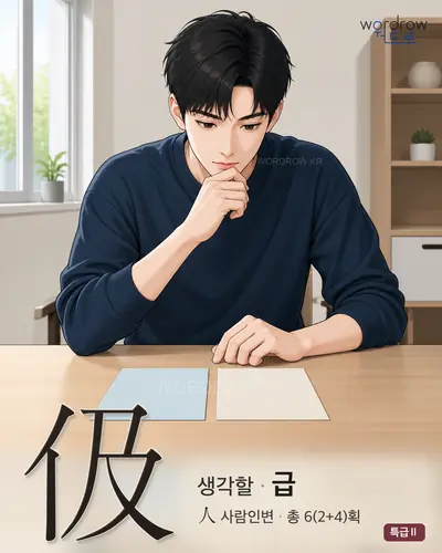 伋 (생각할 급) - 특급Ⅱ 한자 일러스트 카드