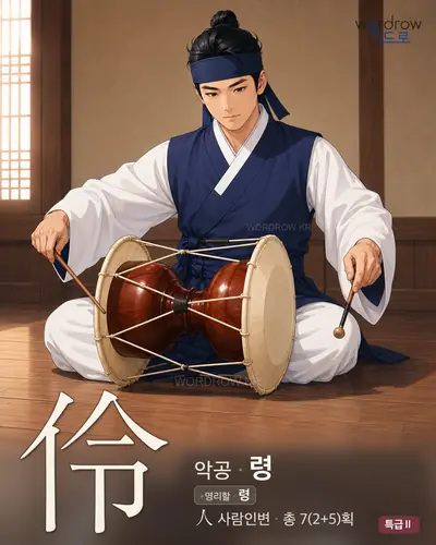 伶 (악공 령) - 특급Ⅱ 한자 일러스트 카드