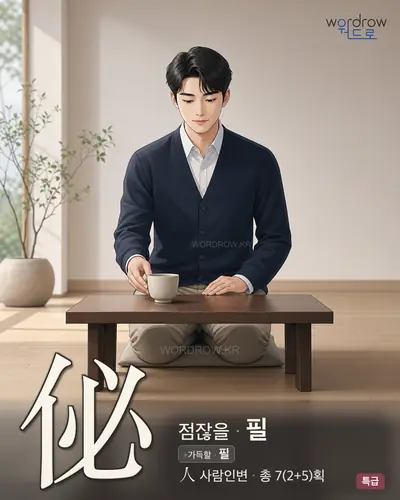 佖 (점잖을 필) - 특급 한자 일러스트 카드