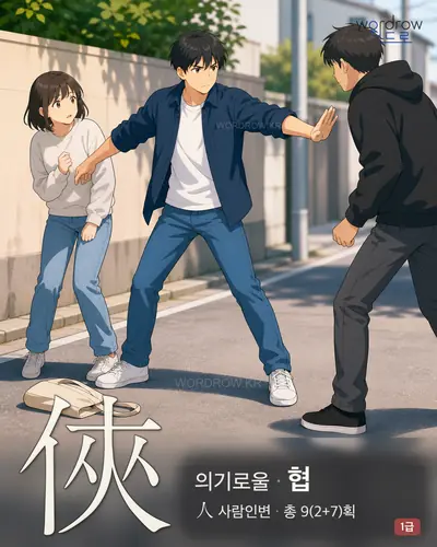 俠 (의기로울 협) - 1급 한자 일러스트 카드