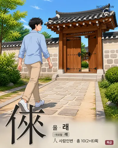 倈 (올 래) - 특급 한자 일러스트 카드