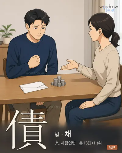 債 (빚 채) - 3급Ⅱ 썸네일