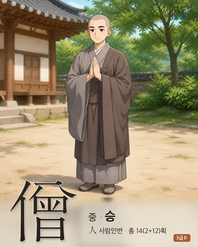 僧 (중 승) - 3급Ⅱ 한자 일러스트 카드