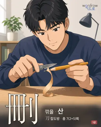 刪 (깎을 산) - 1급 한자 일러스트 카드