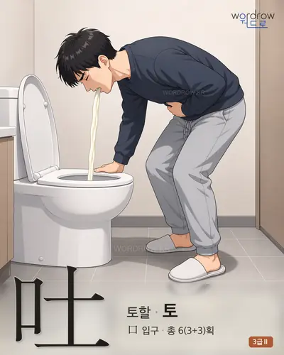 吐 (토할 토) - 3급Ⅱ 한자 일러스트 카드
