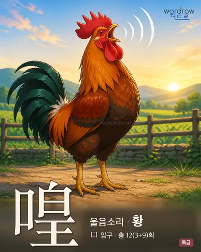 喤 (울음소리 황) - 특급 한자 일러스트 카드