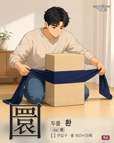 圜 (두를 환) - 특급 한자 일러스트 카드
