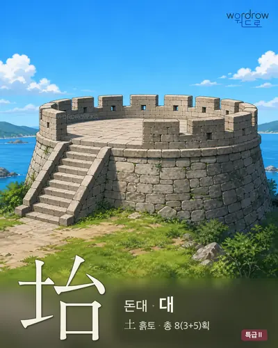 坮 (돈대 대) - 특급Ⅱ 한자 일러스트 카드
