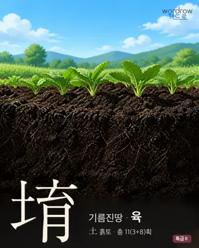 堉 (기름진땅 육) - 특급Ⅱ 한자 일러스트 카드