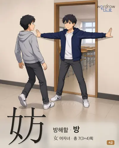 妨 (방해할 방) - 4급 썸네일