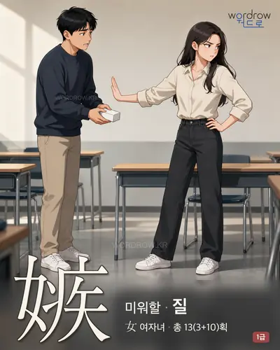 嫉 (미워할 질) - 1급 썸네일
