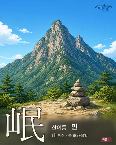 岷 (산이름 민) - 특급Ⅱ 한자 일러스트 카드