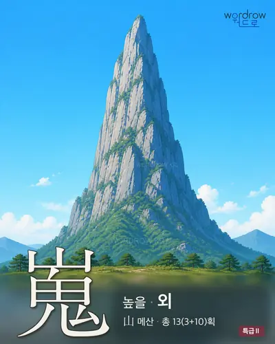 嵬 (높을 외) - 특급Ⅱ 한자 일러스트 카드