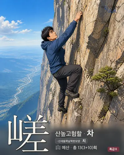 嵯 (산높고험할 차) - 특급Ⅱ 한자 일러스트 카드